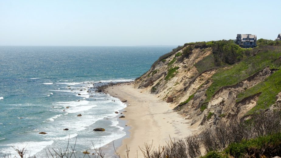 View of the Mohegan Bluffs section of Block Island located in the state of Rhode Island USA.